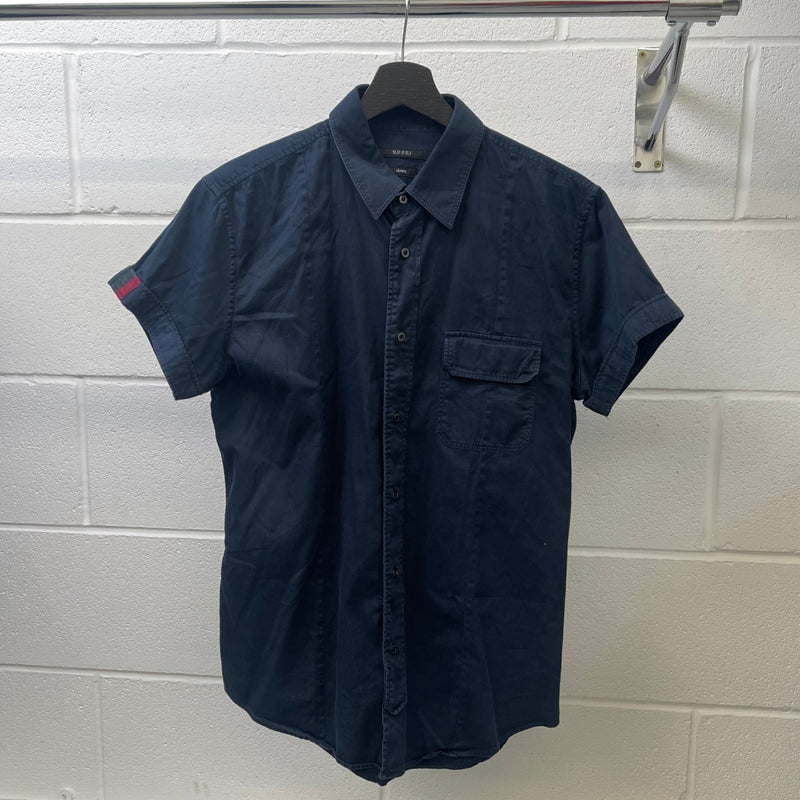 Men's Web Stripe Short Sleeve Shirt Navy Size M