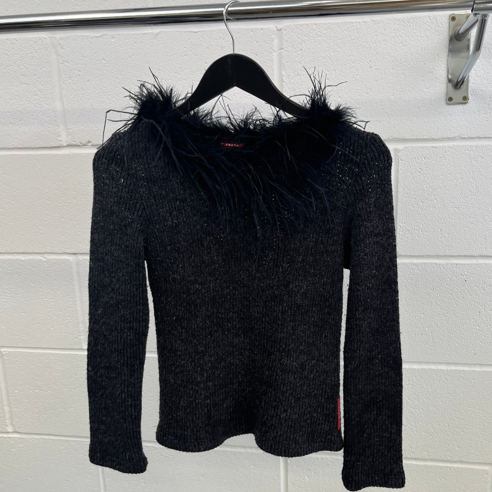 Women's Ostrich Feather Linear Rosa Jumper Black Size S - Photo 8