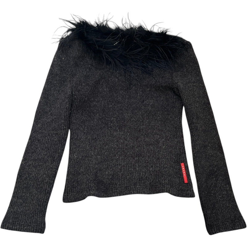 Women's Ostrich Feather Linear Rosa Jumper Black Size S
