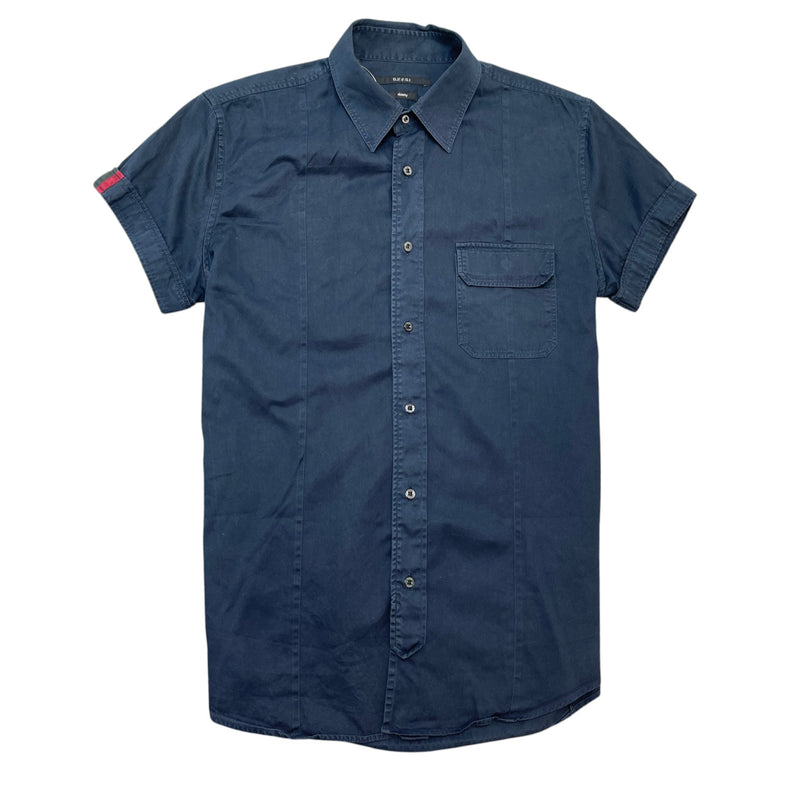 Men's Web Stripe Short Sleeve Shirt Navy Size M