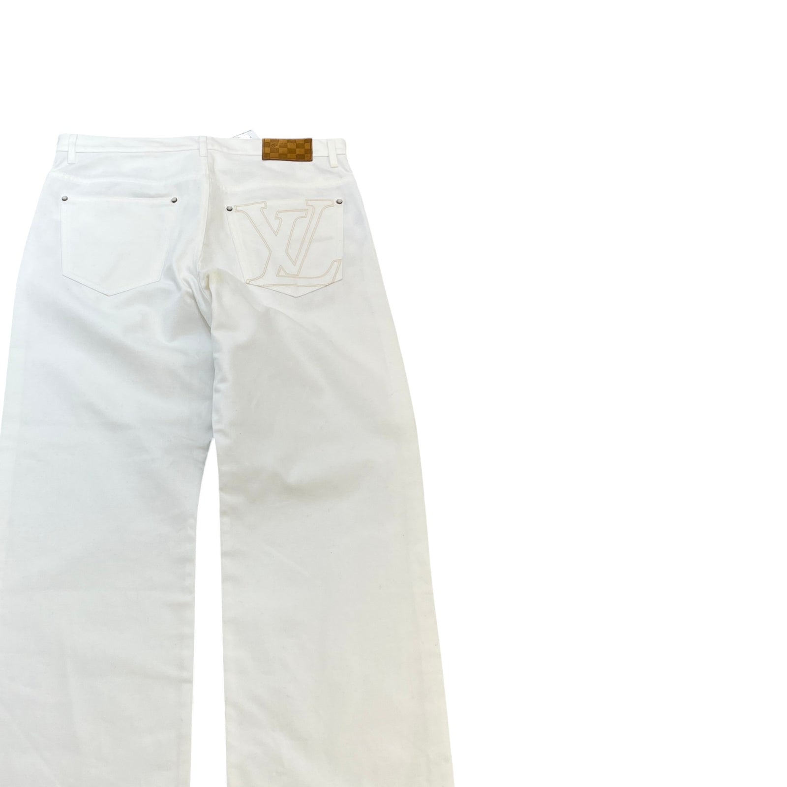 Men's Embroidered LV Jeans White Size XL / W36 - Photo 4