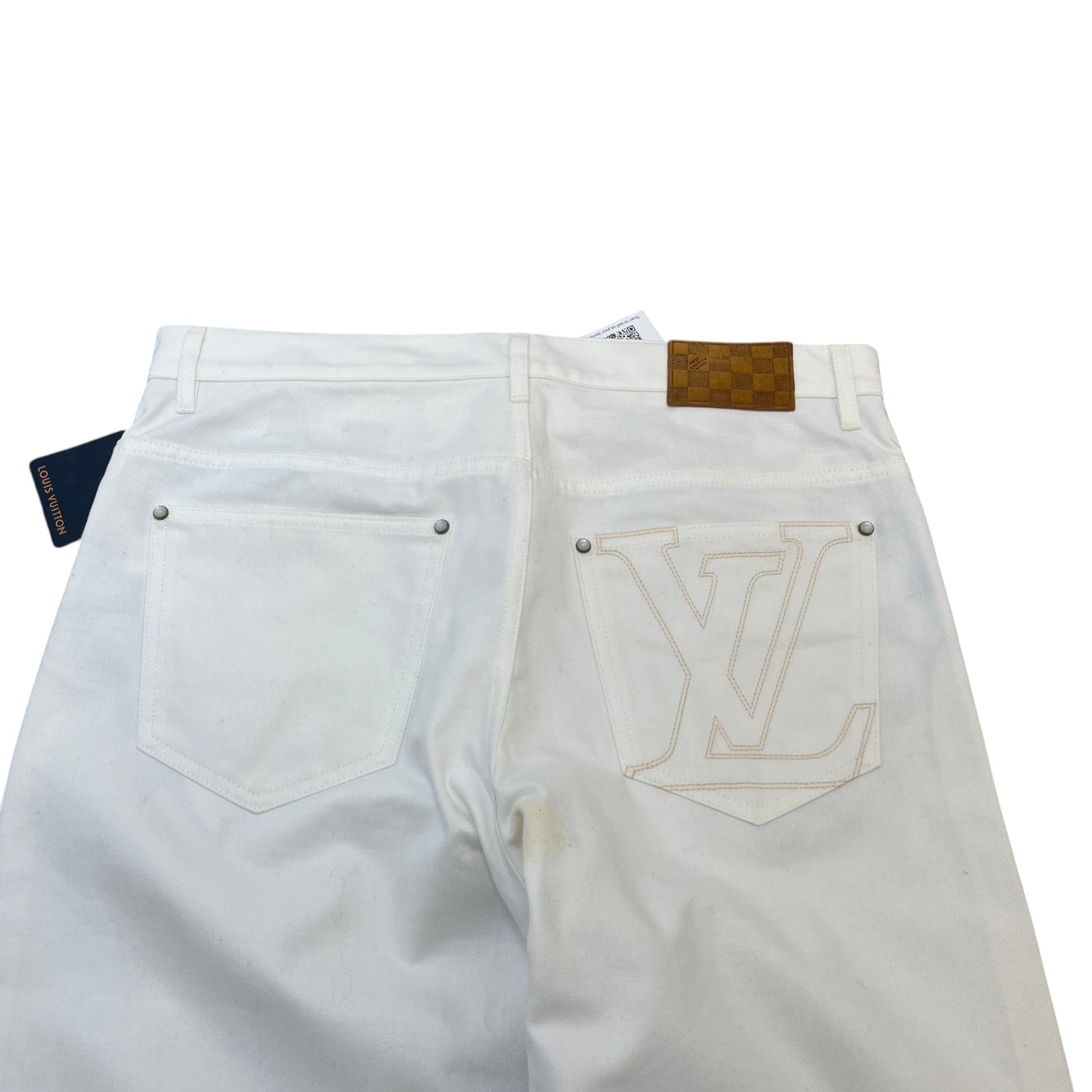 Men's Embroidered LV Jeans White Size XL / W36 - Photo 7