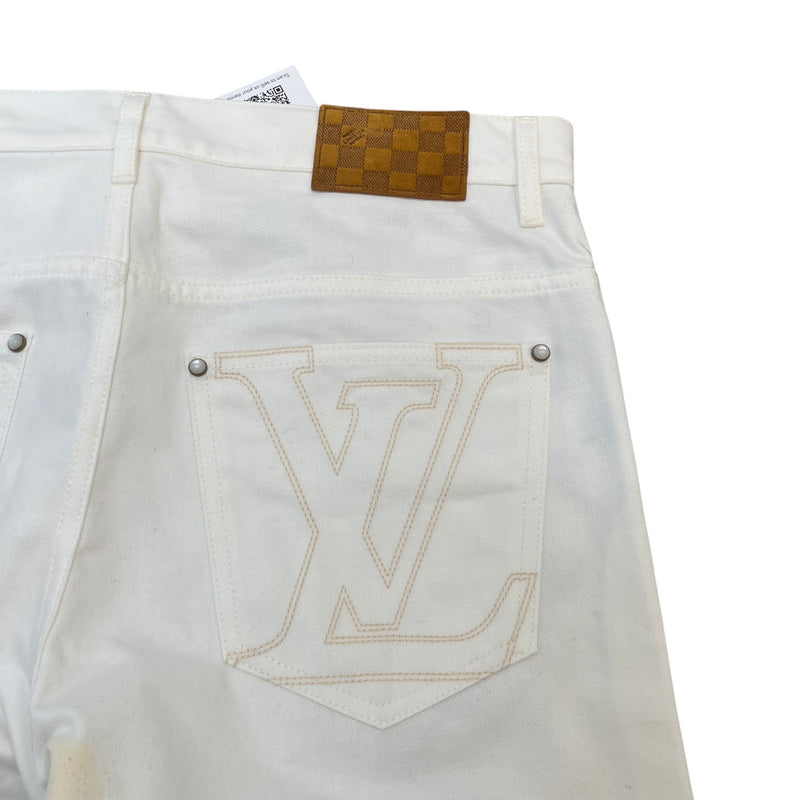 Men's Embroidered LV Jeans White Size XL / W36