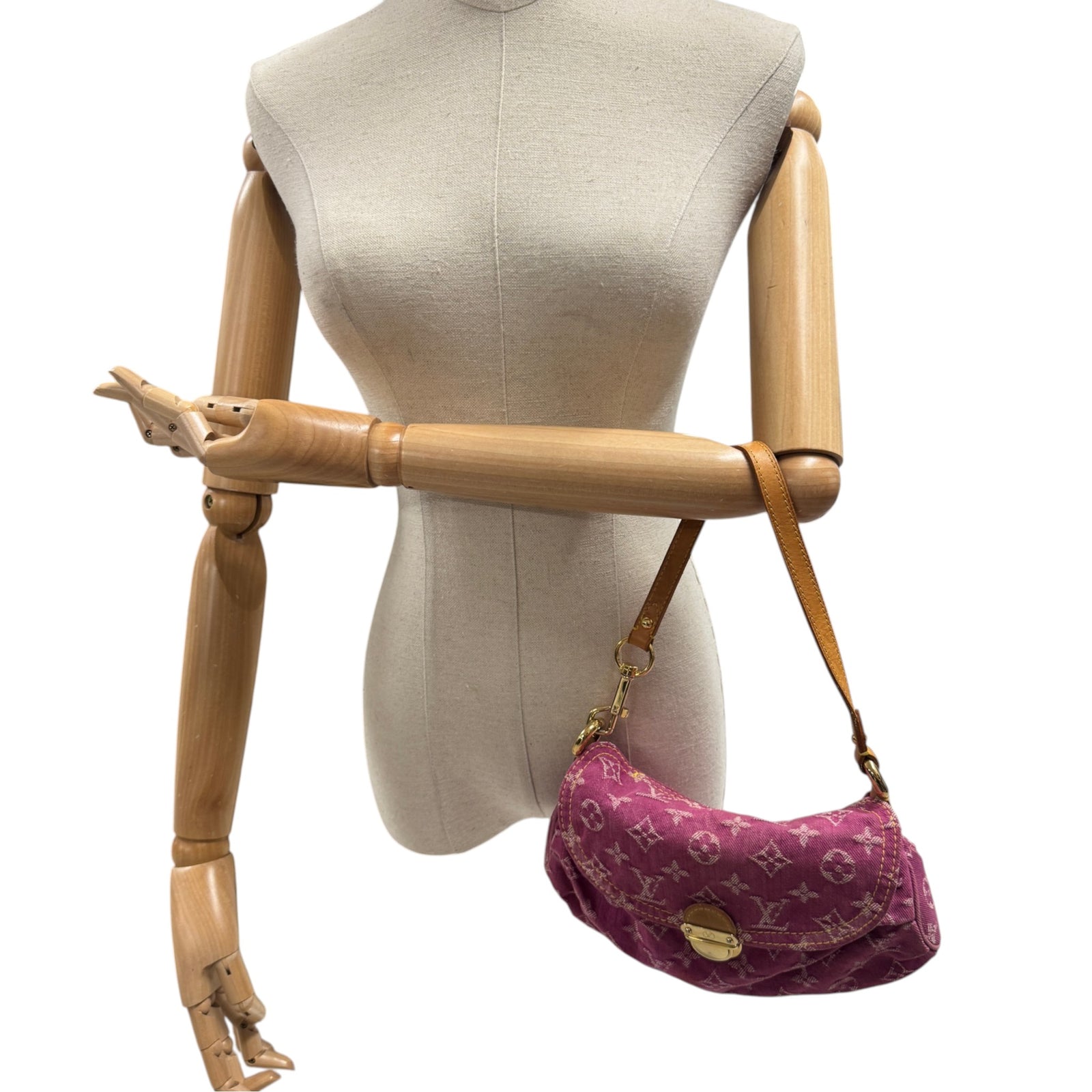Women's Monogram Denim Pleaty Mini Bag Pink - Photo 2