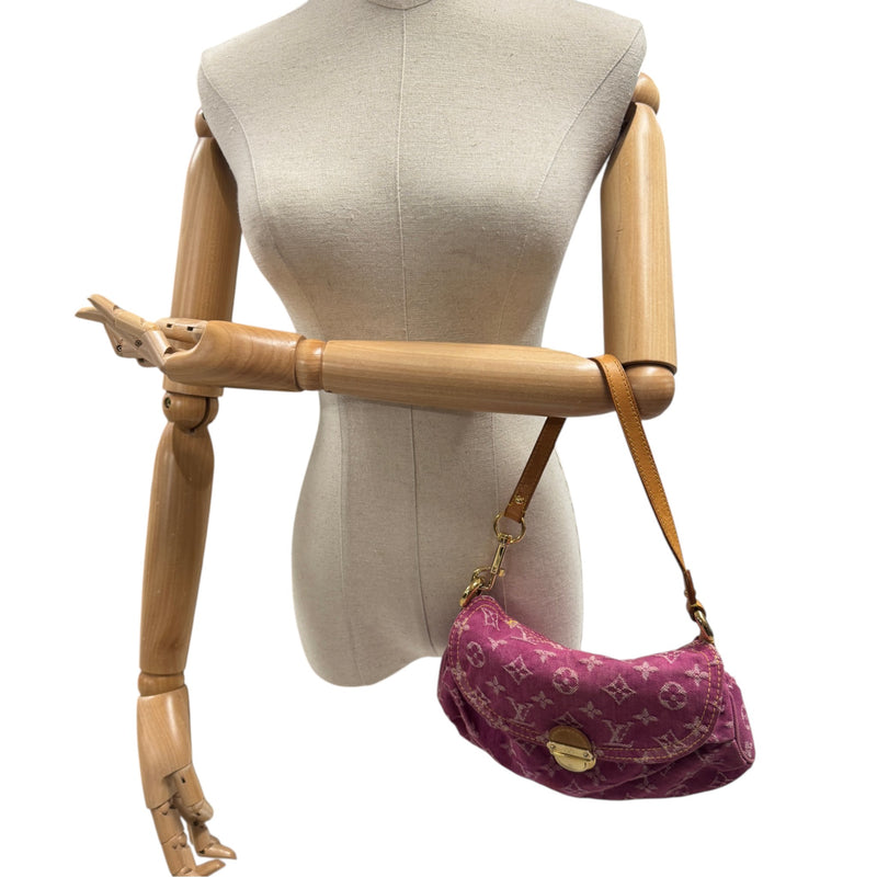 Women's Monogram Denim Pleaty Mini Bag Pink