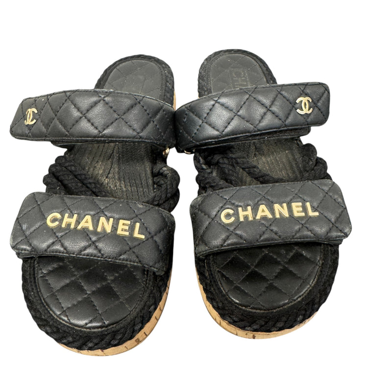 Women's Cord lambskin Dad Sandals Black Size UK 4 / EU 37