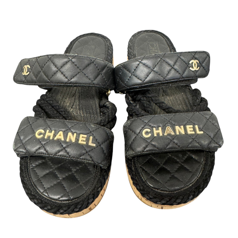 Women's Cord lambskin Dad Sandals Black Size UK 4 / EU 37