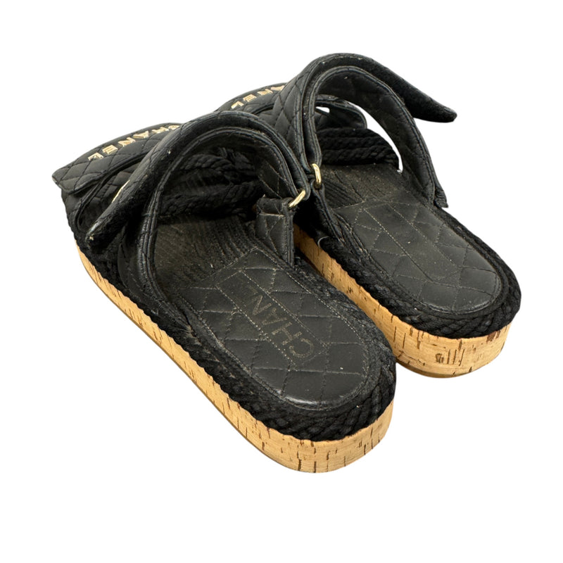 Women's Cord lambskin Dad Sandals Black Size UK 4 / EU 37
