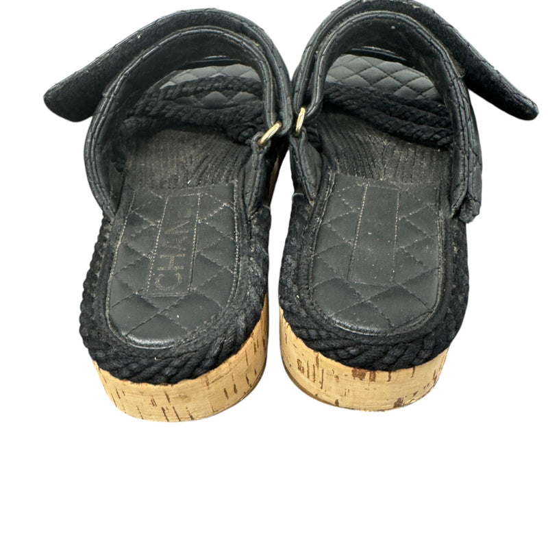 Women's Cord lambskin Dad Sandals Black Size UK 4 / EU 37