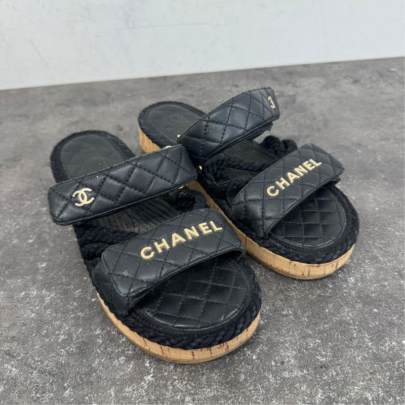 Women's Cord lambskin Dad Sandals Black Size UK 4 / EU 37
