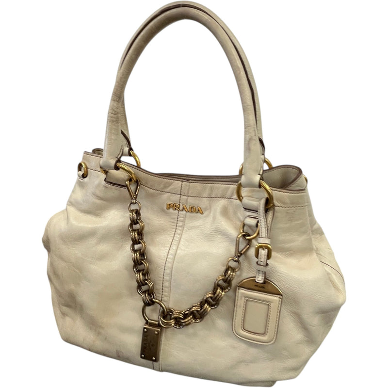 Women's Vitello Shine Handbag Cream