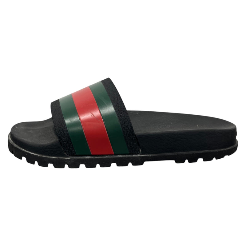 Men's Web Stripe Pool Slides Black Size UK 10 / EU 44