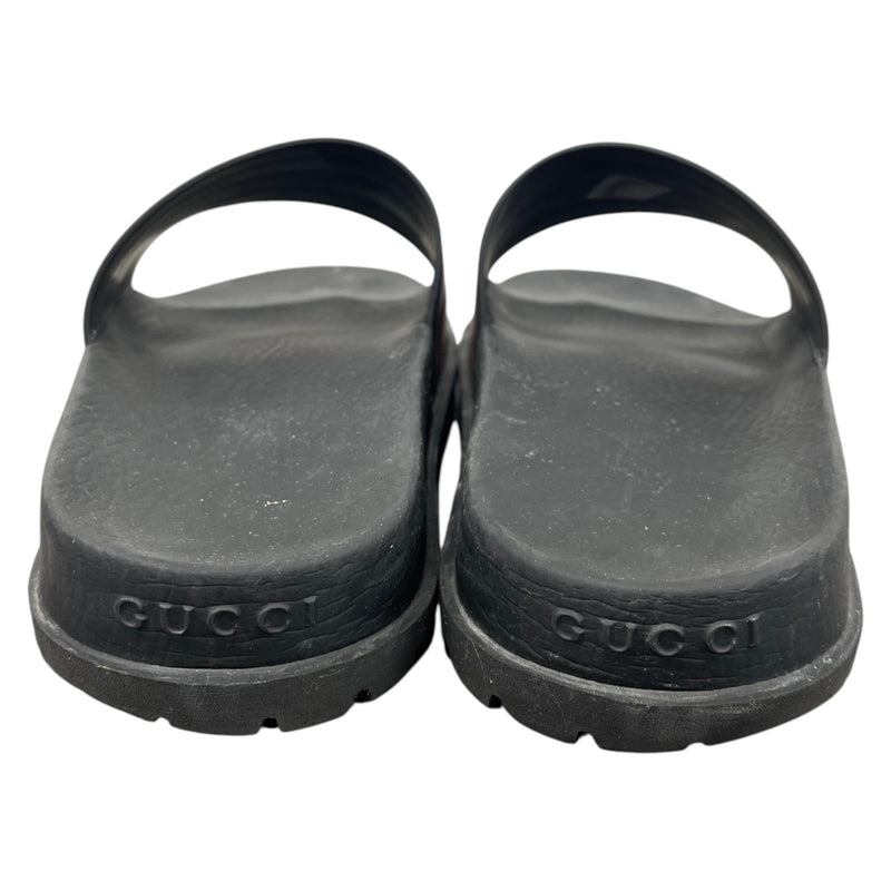 Men's Web Stripe Pool Slides Black Size UK 10 / EU 44