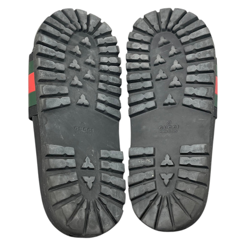 Men's Web Stripe Pool Slides Black Size UK 10 / EU 44