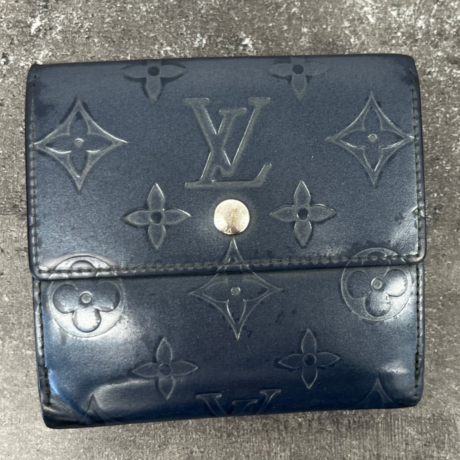 Women's Vernis Leather Elise Trifold Wallet Navy - Photo 9