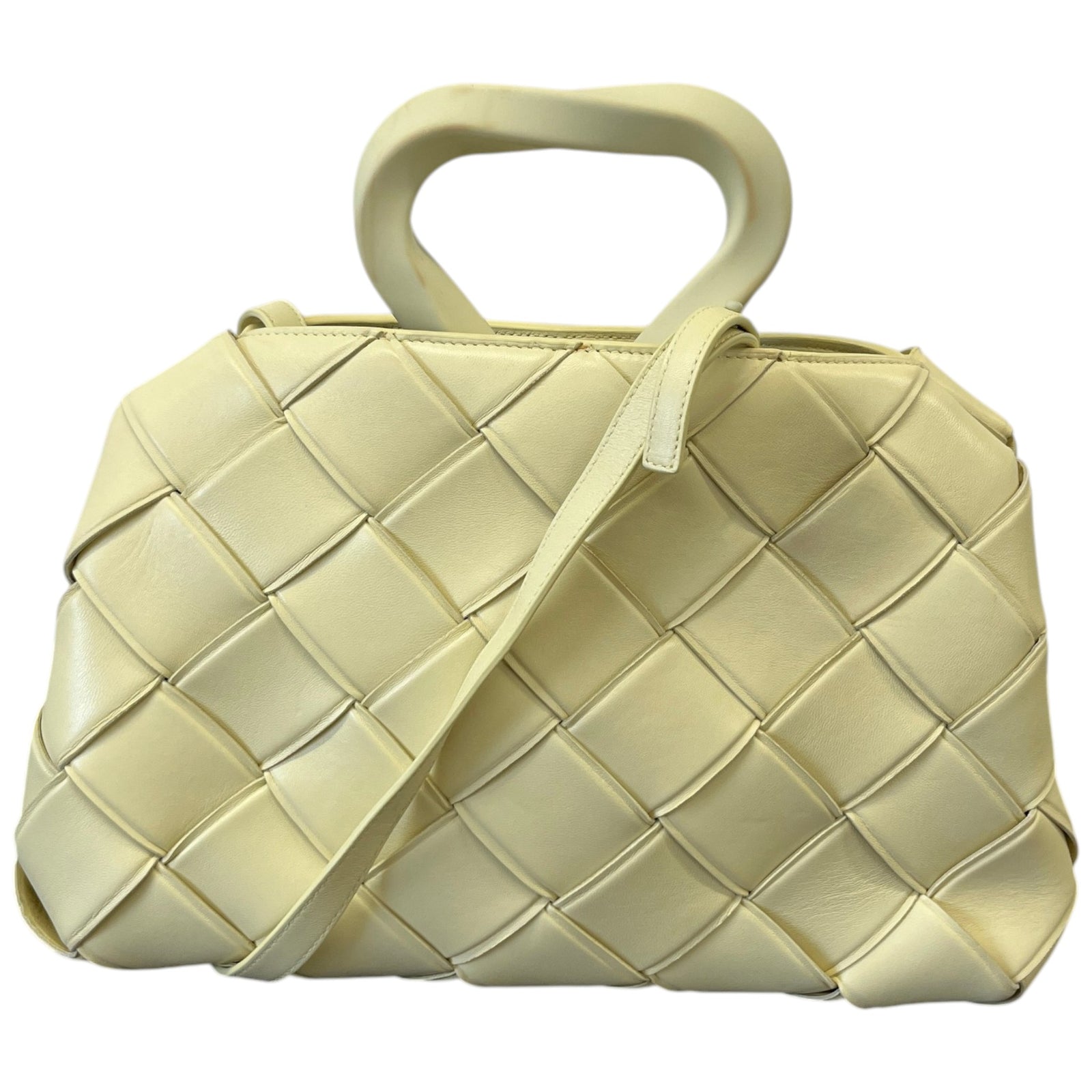 Women's Woven Intrecciato Top Handle Grasp Bag Yellow - Photo 1