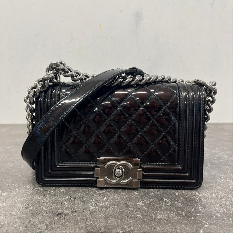 Women's Small Boy Flap Patent Handbag Black