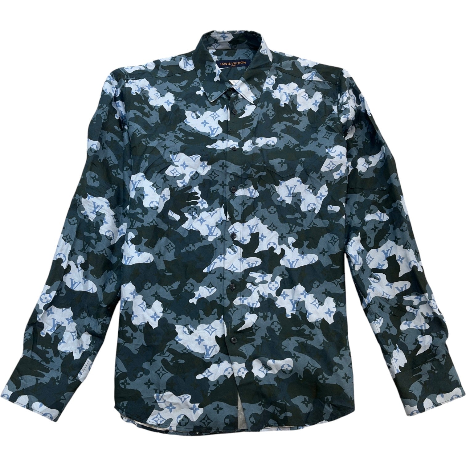 Men's Monogram Camouflage Long Sleeve Shirt Blue Size L - Photo 1