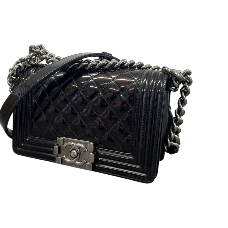 Women's Small Boy Flap Patent Handbag Black