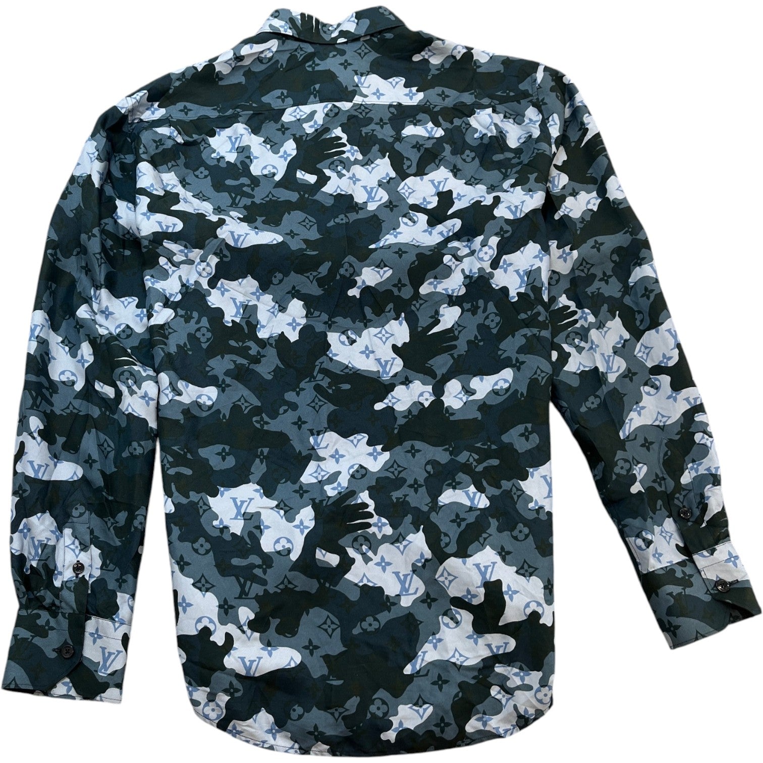 Men's Monogram Camouflage Long Sleeve Shirt Blue Size L - Photo 2