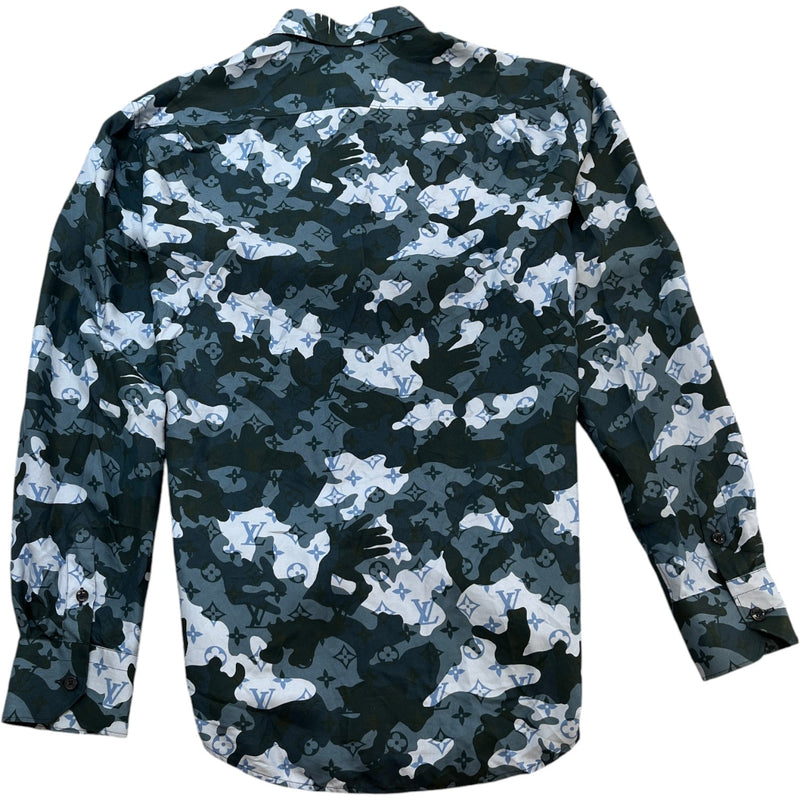 Men's Monogram Camouflage Long Sleeve Shirt Blue Size L
