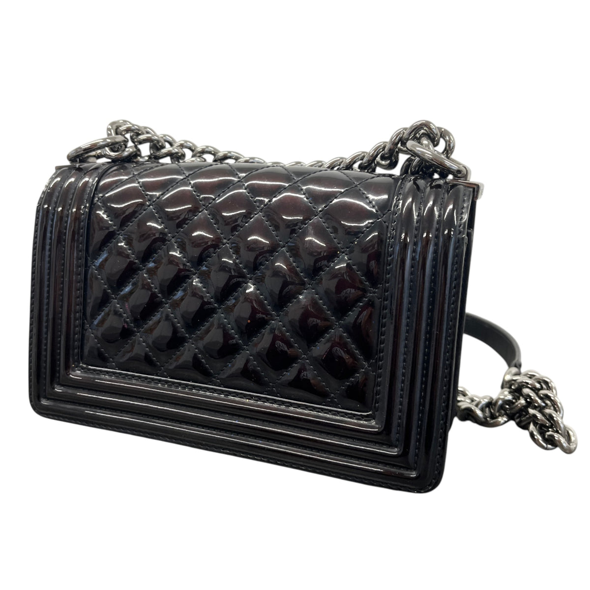 Women's Small Boy Flap Patent Handbag Black - Photo 9