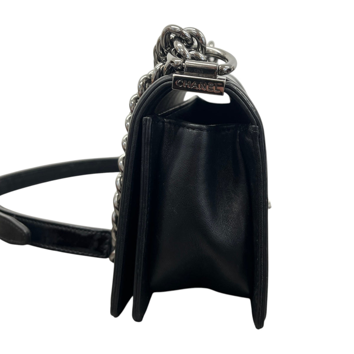 Women's Small Boy Flap Patent Handbag Black - Photo 6