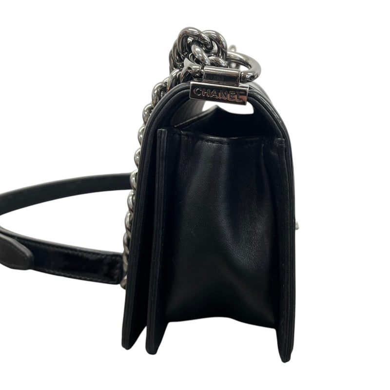 Women's Small Boy Flap Patent Handbag Black