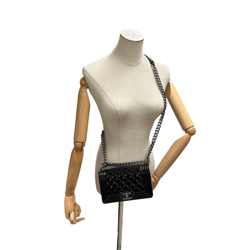 Women's Small Boy Flap Patent Handbag Black