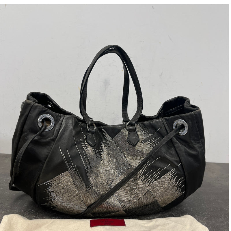 Women's Beaded Glam Tote Handbag Black