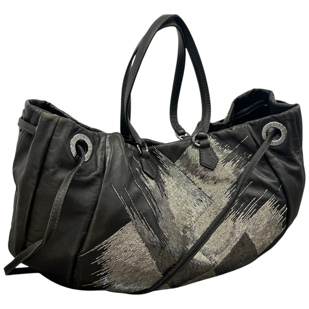 Women's Beaded Glam Tote Handbag Black - Photo 4