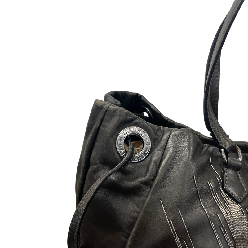 Women's Beaded Glam Tote Handbag Black