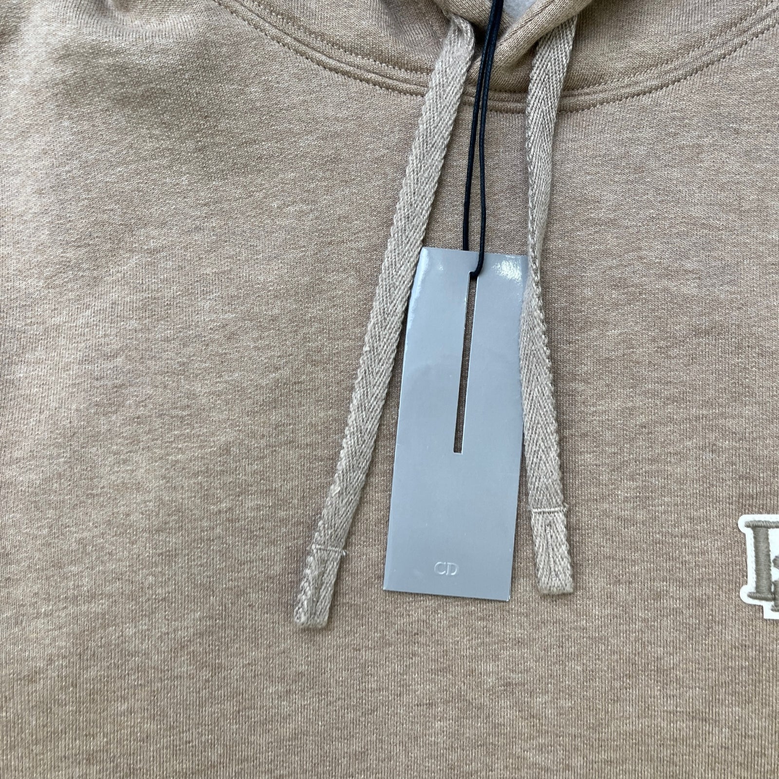 Men's Embroidered Logo Hoodie Beige Size XS - Photo 8