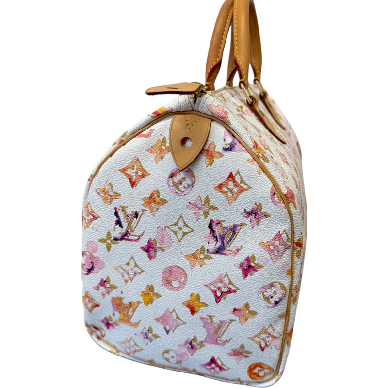 Women's Monogram Watercolor Aquarelle Speedy Handbag White