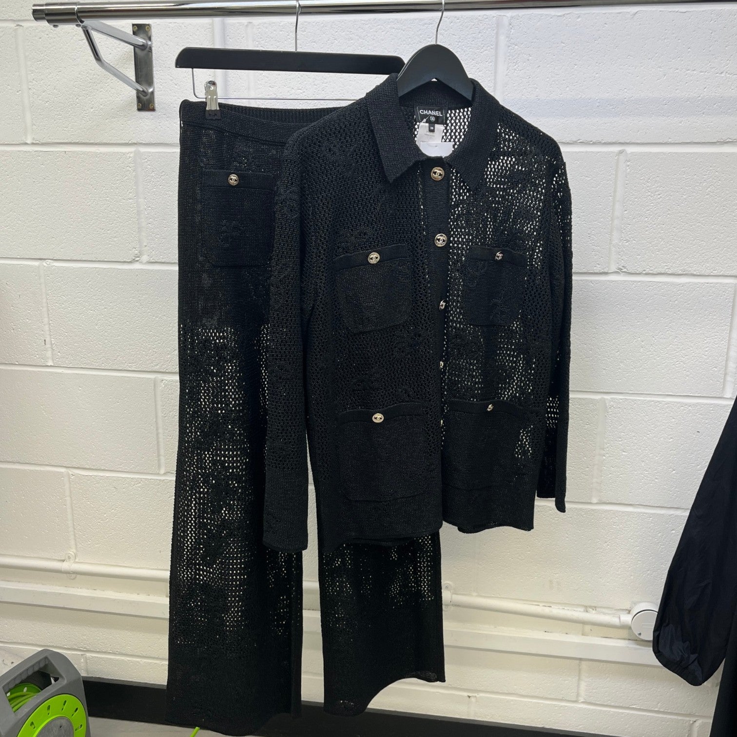 Women's Bow Patchwork Diamond Cc Button Full Tracksuit Black Size S - Photo 16