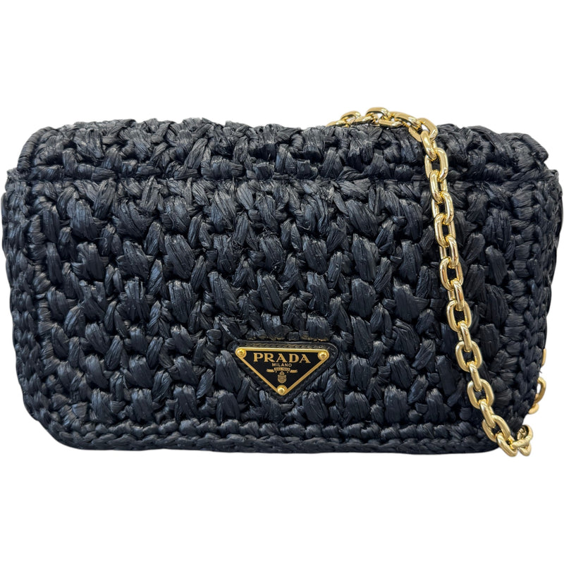 Women's Raffia Logo Crossbody Bag Black