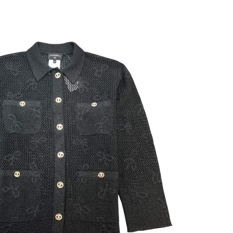 Women's Bow Patchwork Diamond Cc Button Full Tracksuit Black Size S