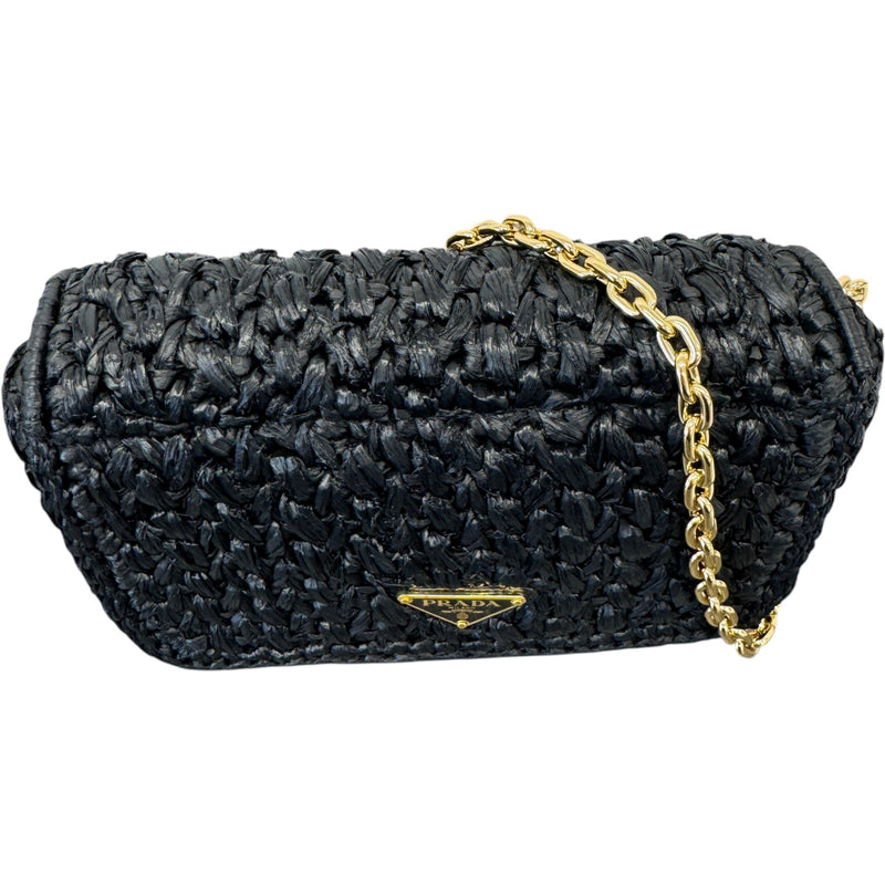 Women's Raffia Logo Crossbody Bag Black