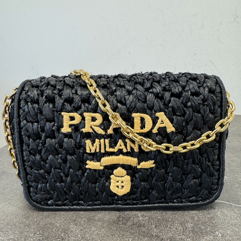 Women's Raffia Logo Crossbody Bag Black