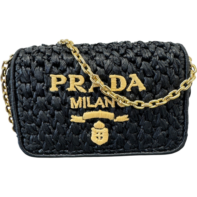 Women's Raffia Logo Crossbody Bag Black