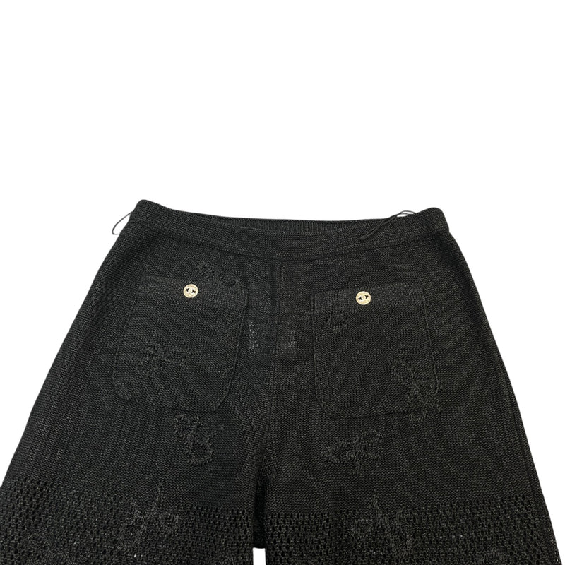 Women's Bow Patchwork Diamond Cc Button Full Tracksuit Black Size S