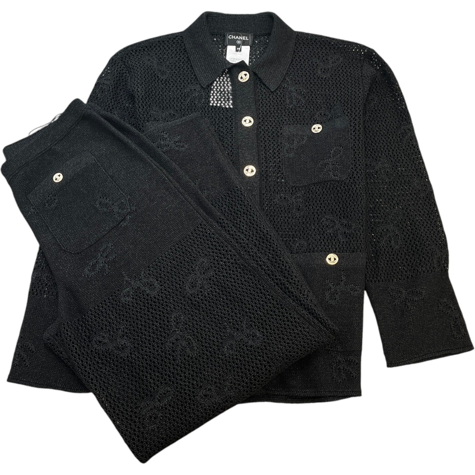 Women's Bow Patchwork Diamond Cc Button Full Tracksuit Black Size S - Photo 1