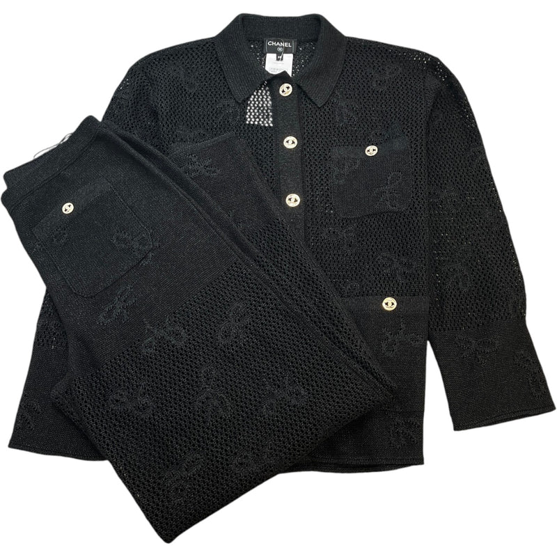 Women's Bow Patchwork Diamond Cc Button Full Tracksuit Black Size S
