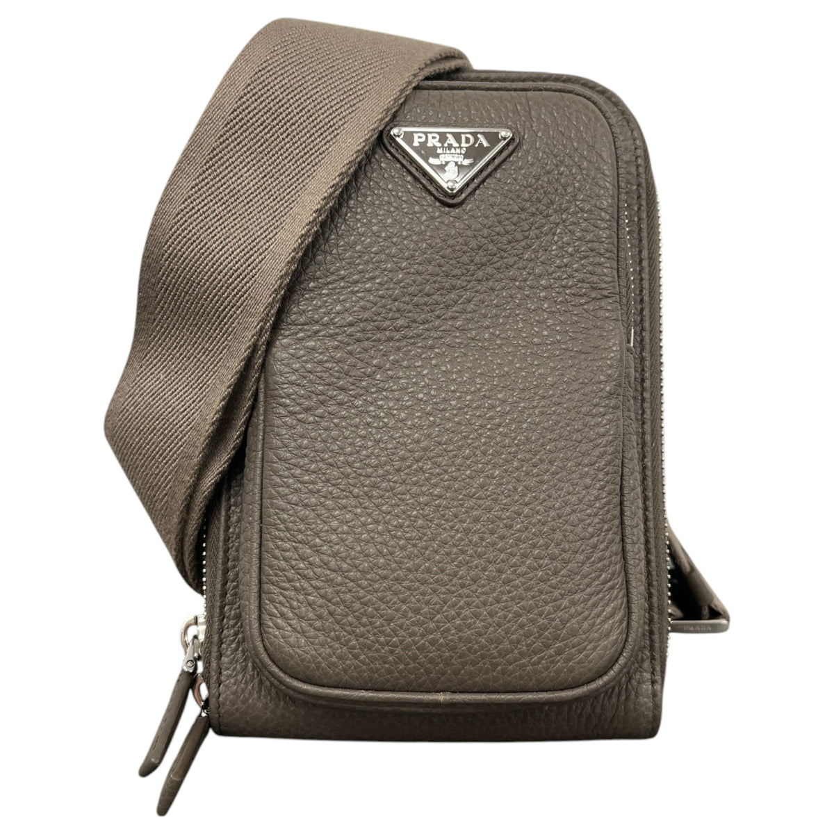 Women's Plaque Logo Vitello Daino Sling Crossbody Bag Grey - Photo 1