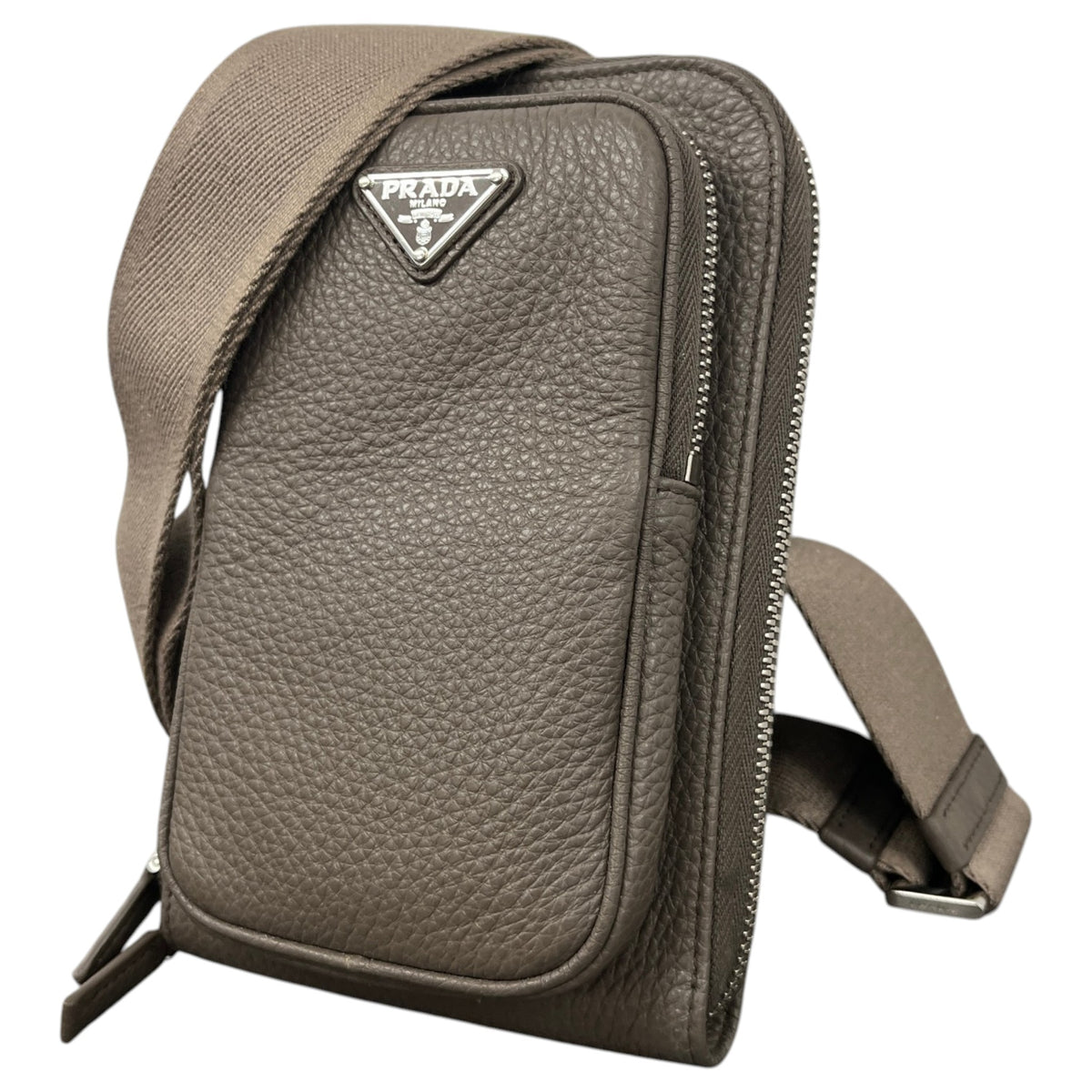 Women's Plaque Logo Vitello Daino Sling Crossbody Bag Grey - Photo 5