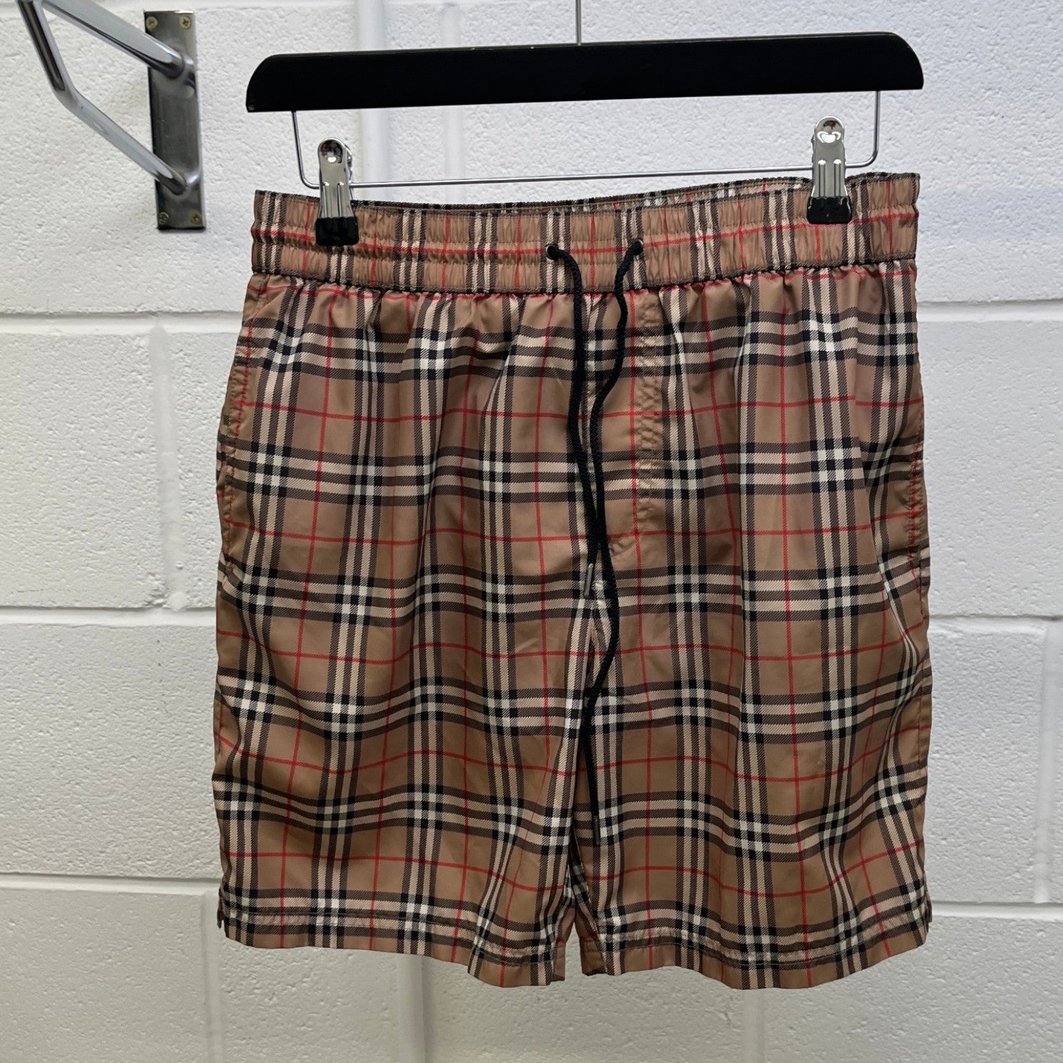 Men's Checkered Swim Shorts Beige Size S - Photo 6