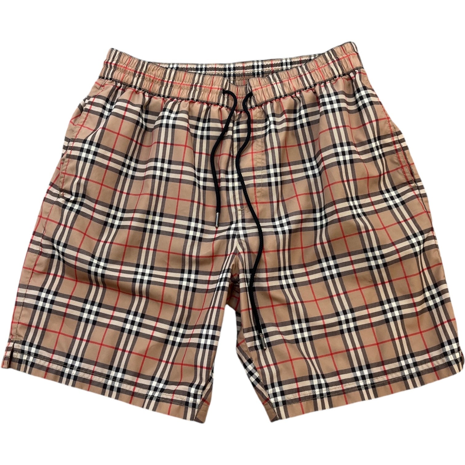 Men's Checkered Swim Shorts Beige Size S - Photo 1
