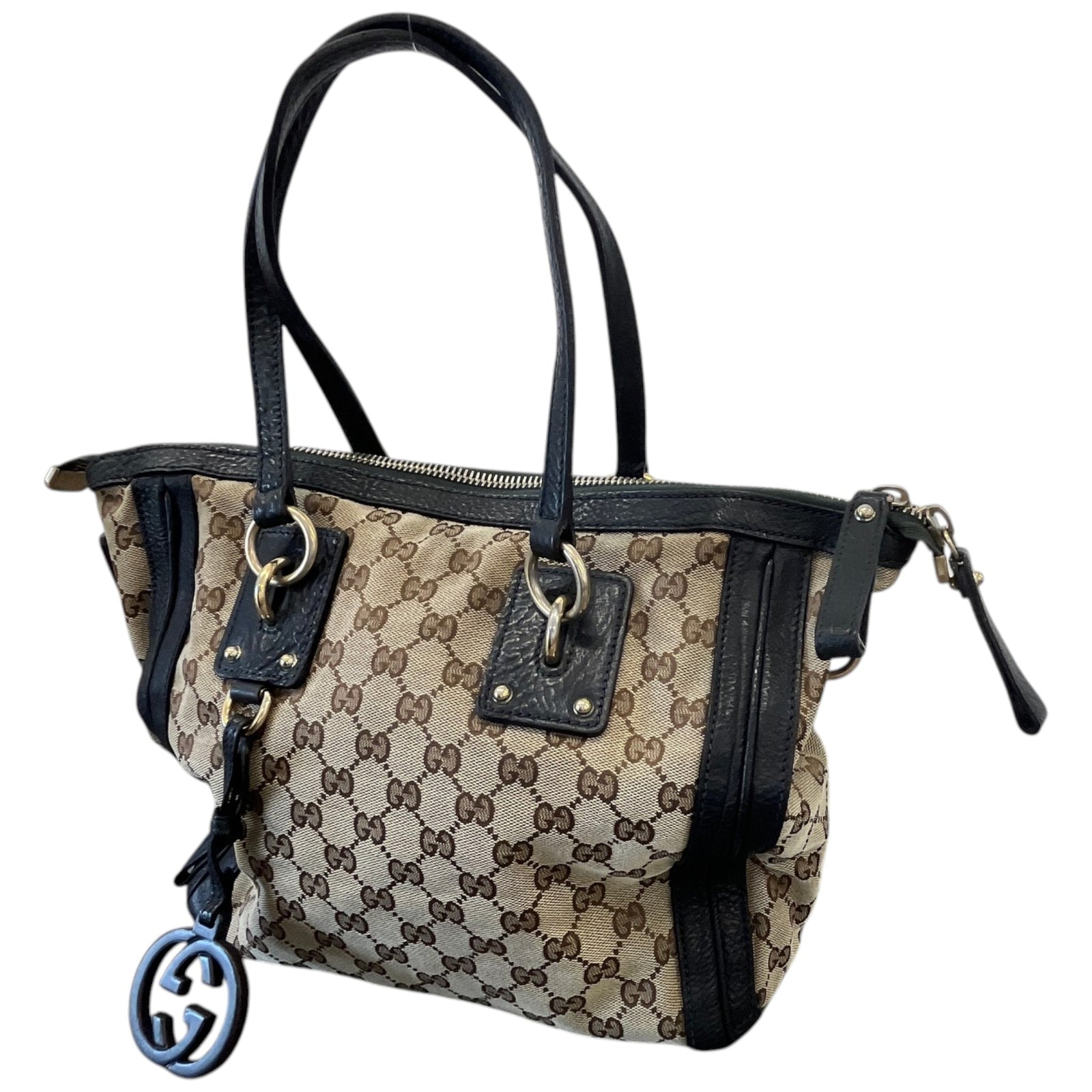 Women's GG Canvas Charm Satchel Handbag Beige - Photo 4