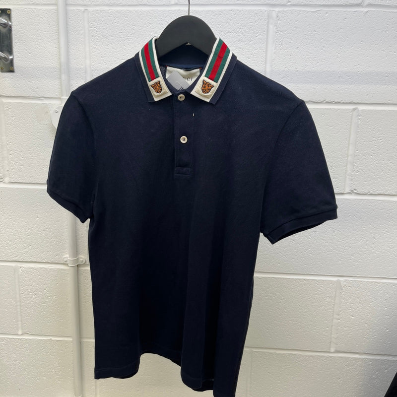 Men's Tiger Embroidery Polo Shirt Navy Size S