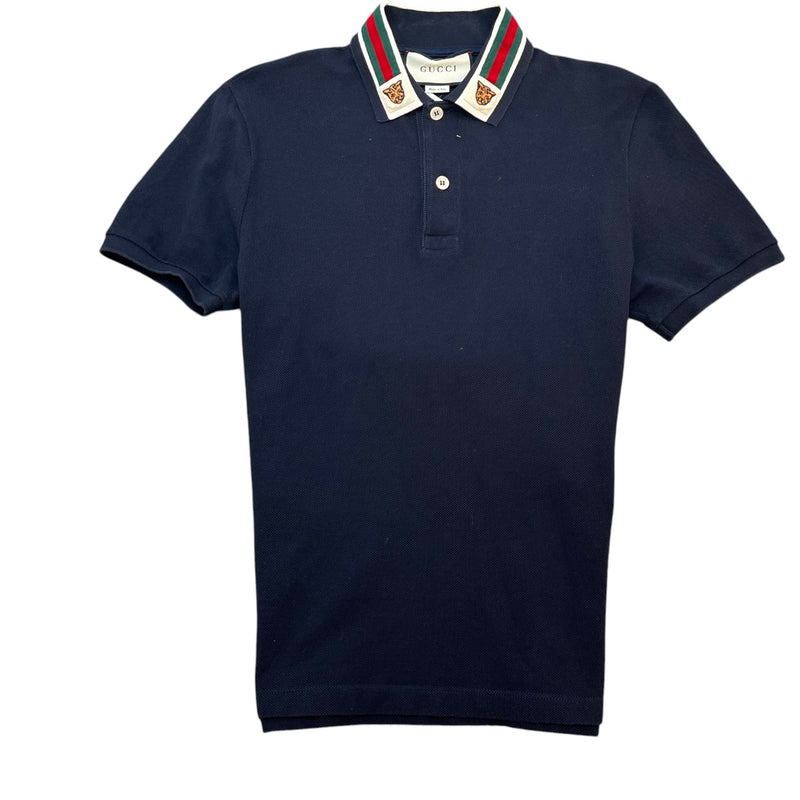 Men's Tiger Embroidery Polo Shirt Navy Size S